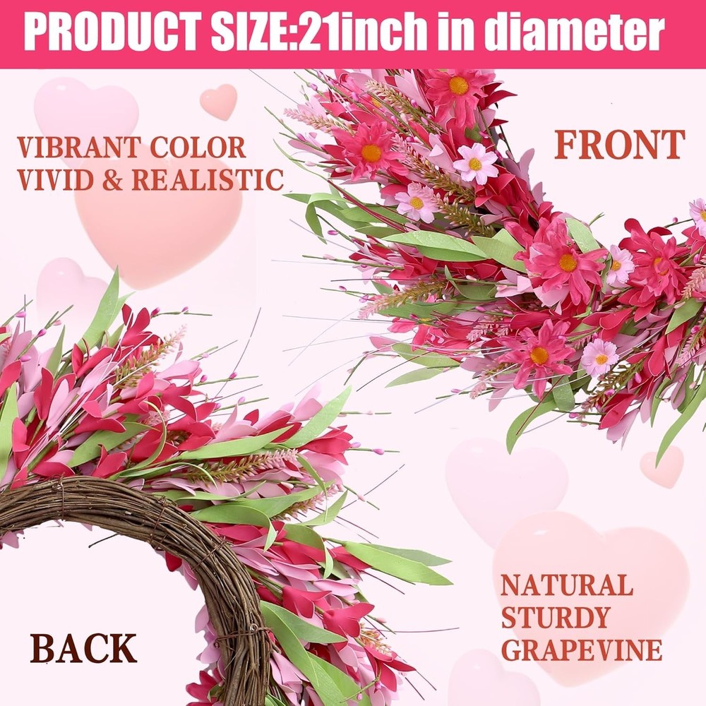 Artificial Daisy Wreath for Valentine's - 21in