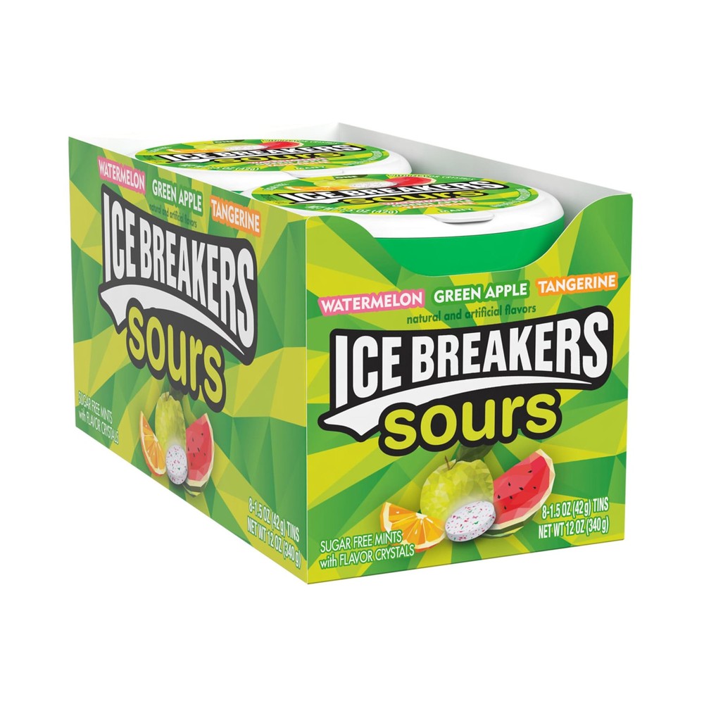 ICE BREAKERS Sours Assorted Fruit Flavored Sugar Free Mints Tins, 1.5 oz