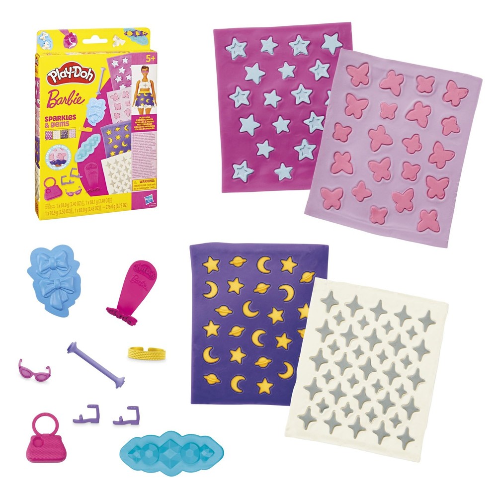Play-Doh Barbie Sparkles and Gems Accessory Pack, 4 Refill Pattern Sheets of