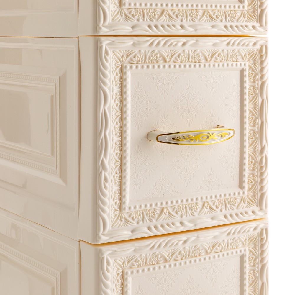 Milky-white Floor Cabinet Features With Eight Drawers For Categorize Items