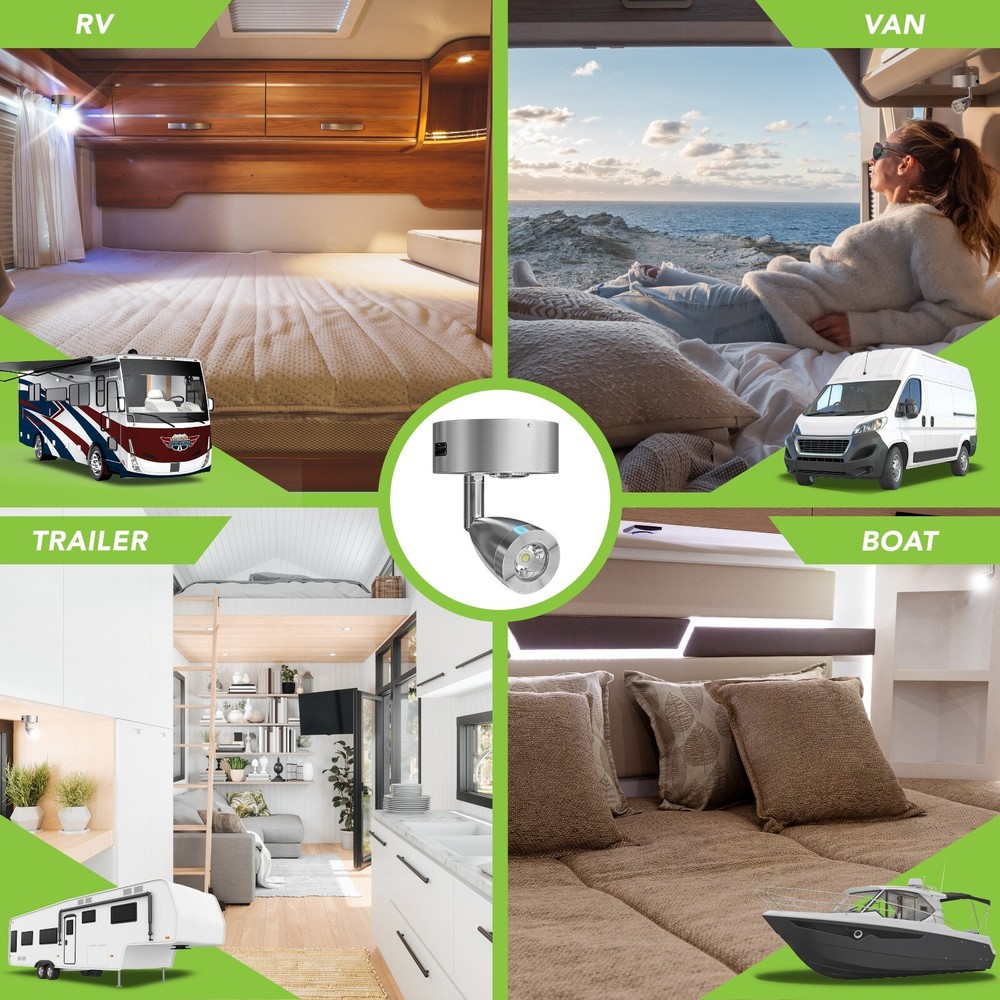 2 PK 4" RV Reading LED Lamp 12V LED Lights Interior Rotatable Wall Reading Light