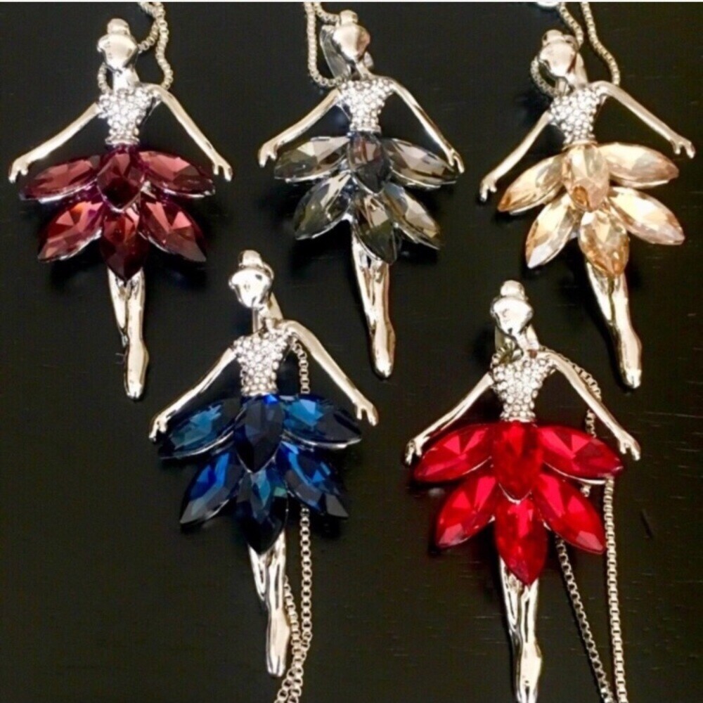 Crystal Ballet Dancer Long Pendant Necklace