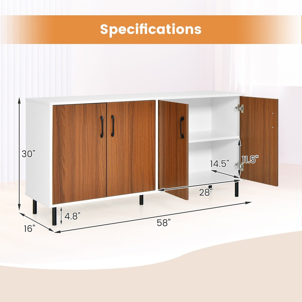 Buffet Server Sideboard Thickened Board w/ Anti-Tilting Devices & 5 Metal Legs