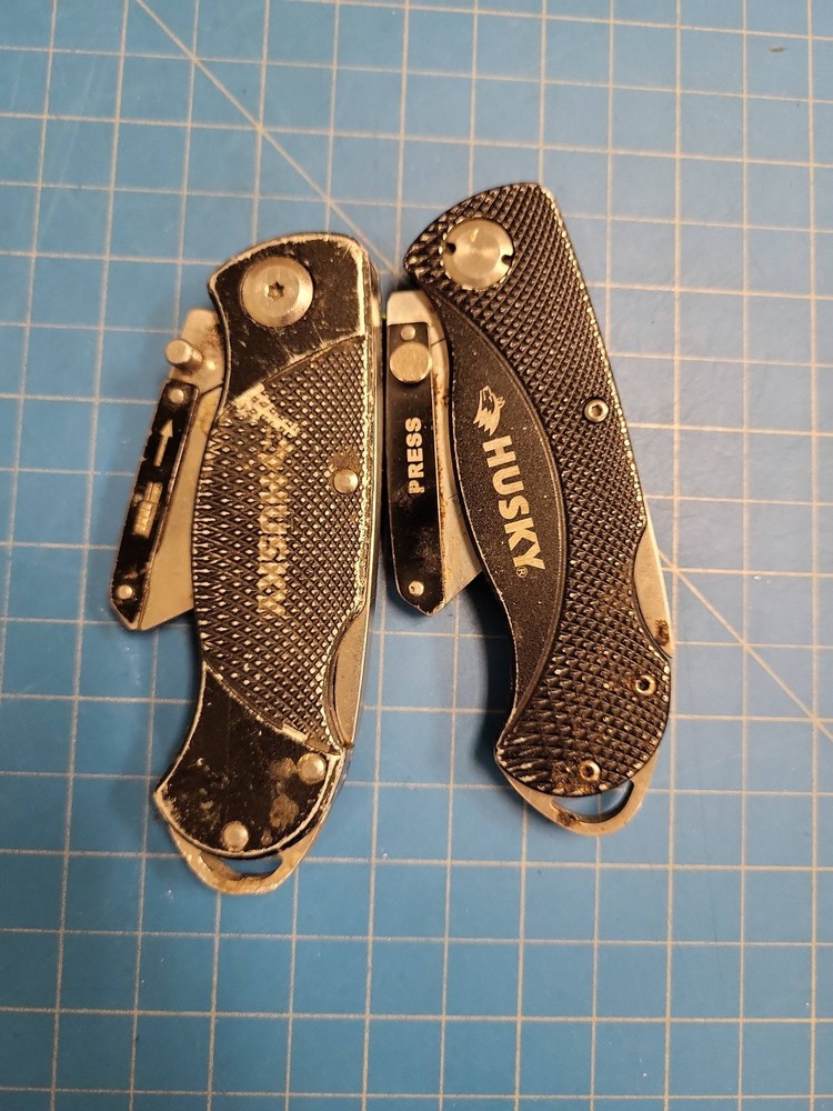 Husky Folding Utility Knife 2 Pack Quick Change Blade Pocket Clip Cutter Tool