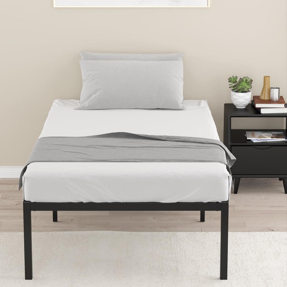 16 Inch Twin Solid Metal Platform Bed Frame W/ Under-Bed Storage Kids Teens