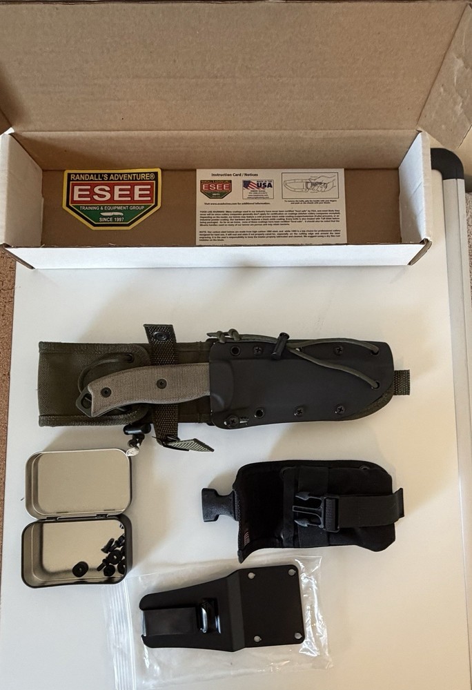 ESEE 5 KNIFE IN BOX GREEN HANDLE AND BLADE