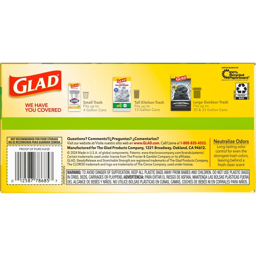 Glad ForceFlex Tall Kitchen Drawstring Trash Bags, 13 Gallon, Gain Original with