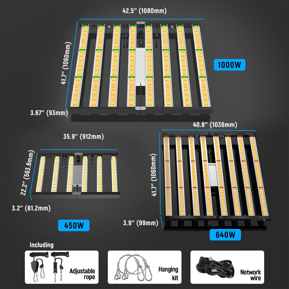 1000w Full Spectrum LED Grow Light 8bars Dimmable w/Samsung Chips Hydroponics