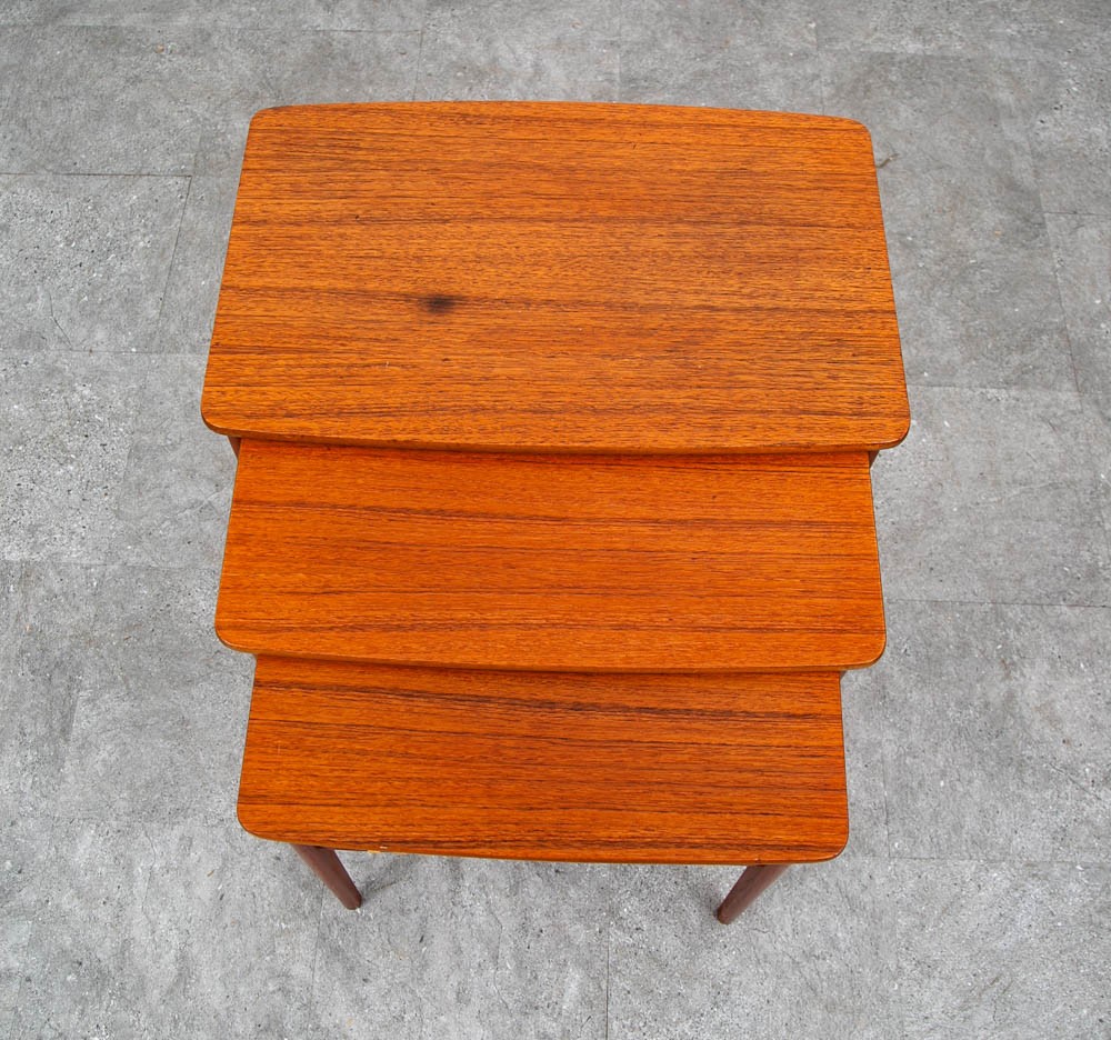 Mid Century Danish Modern Nesting Tables Solid Teak Set 3 Denmark Cane Vintage