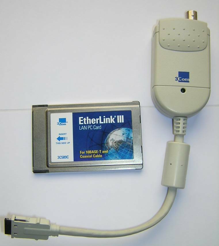 3Com EtherLink PCMCIA Ethernet LAN PC Card 3C589C + Dongle Cable