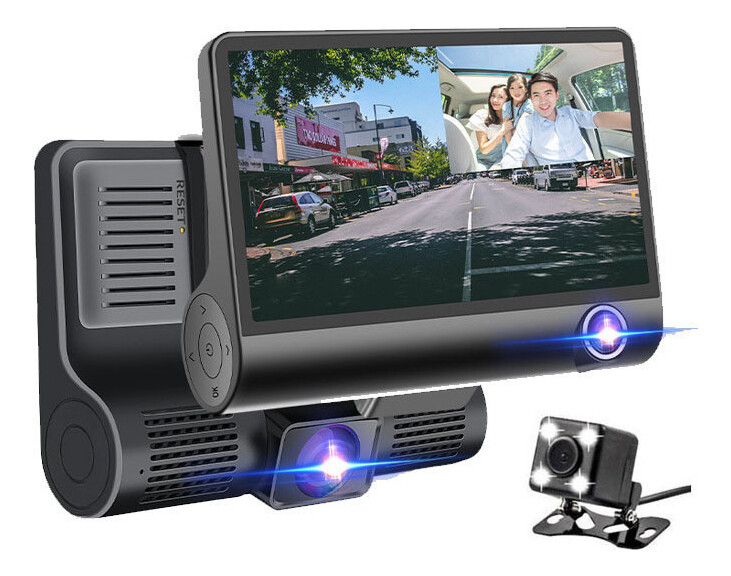 Front+interior+rear Three Camera Hd Driving Record