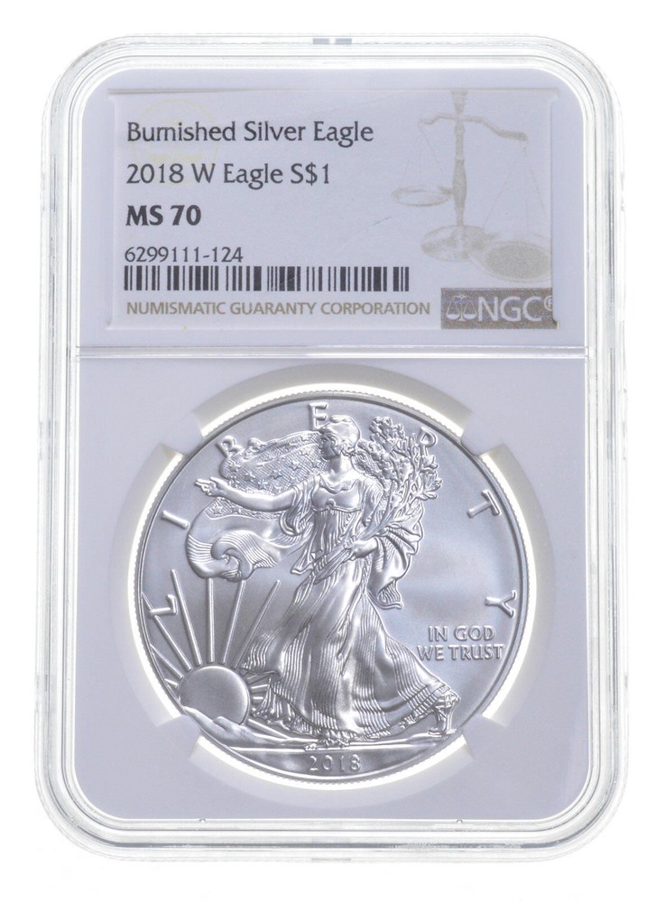 MS70 2018 W BURNISHED SILVER EAGLE NGC CLASSIC BROWN LABEL