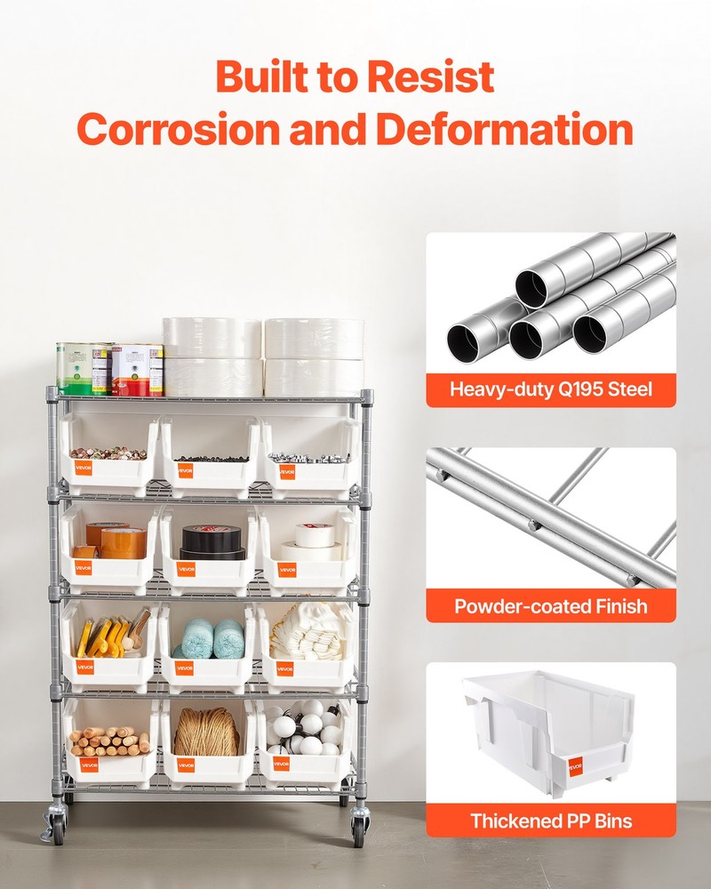 VEVOR Rolling Bin Storage Rack 5-Tier Bin Rack Storage System with 12 Bins