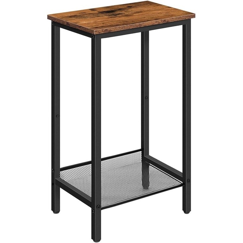 Tall Side Table Nightstand Small Space Adjustable Shelf Rustic Industrial New