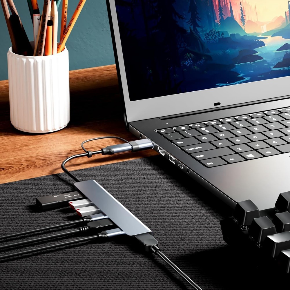 Conector USB Multiple 7 En 1 Cable Para Laptop PC Interruptor Iluminado Calidad