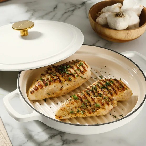 Sur La Table Enameled Cast Iron Stackable Cookware Set Heavy-Duty Grill Pan NIB