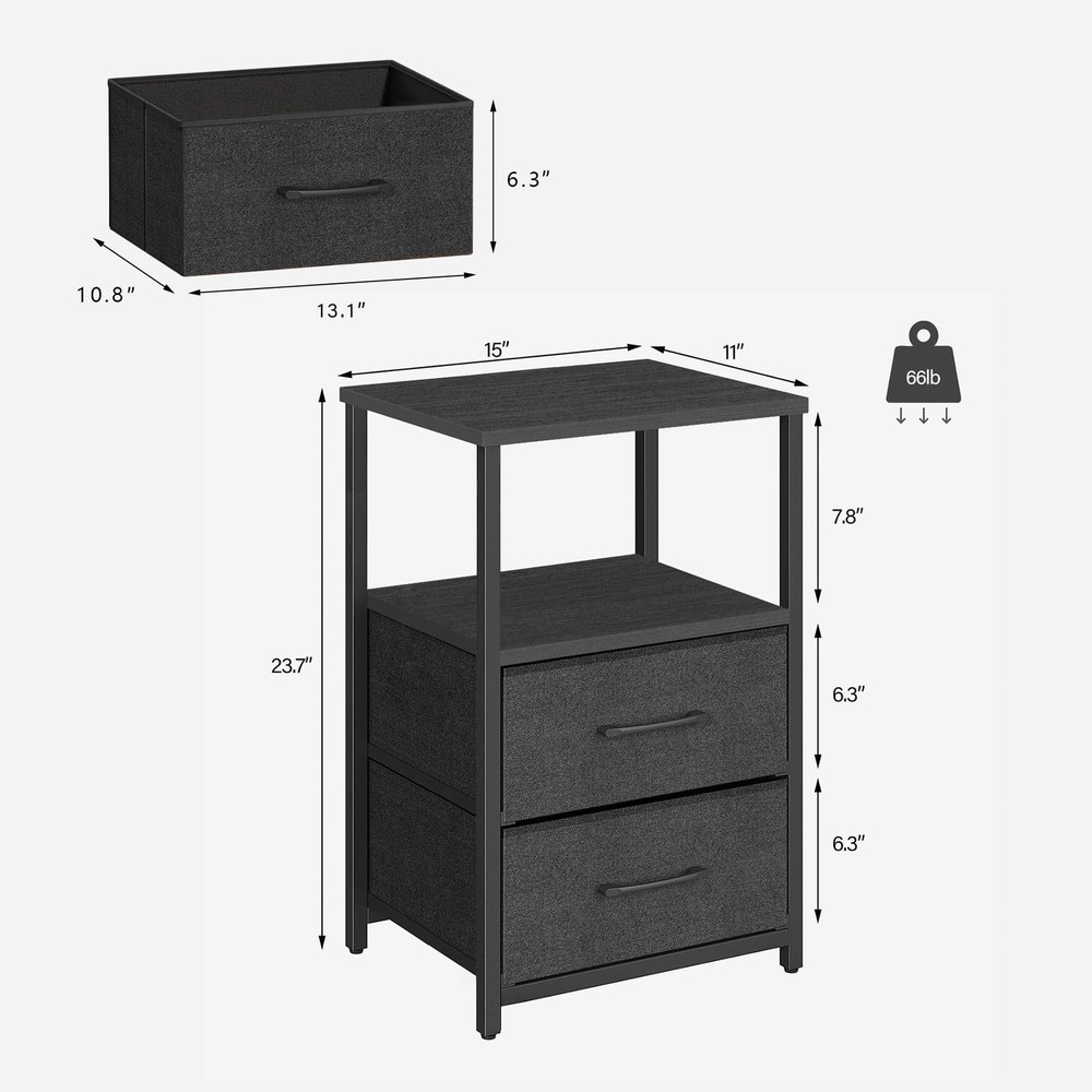 End Table, Night Stand, Side Table, Nightstand with Cloth Drawer, Bedside Tab...