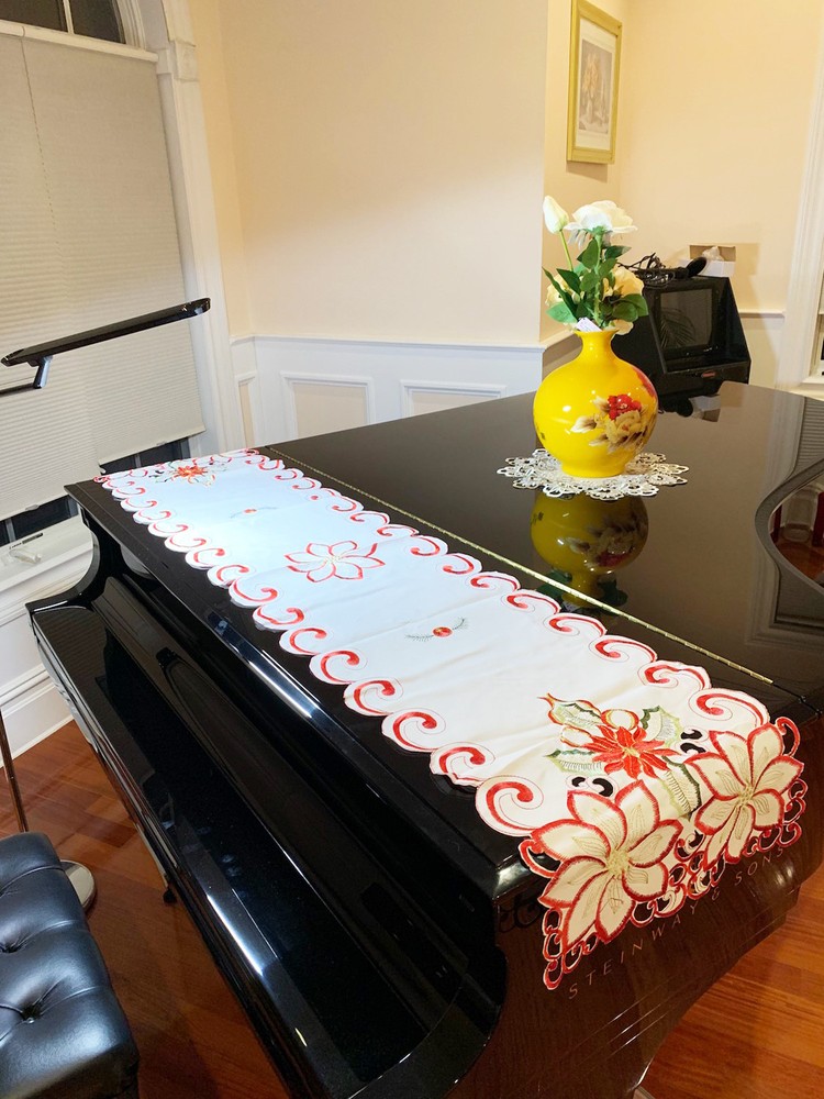 Christmas Flower Table Runner 16" X 72", White