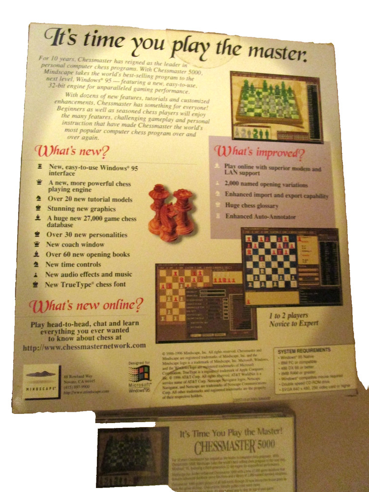1996, Chessmaster 5000, Original box, Complete with Manuals, for Windows 95
