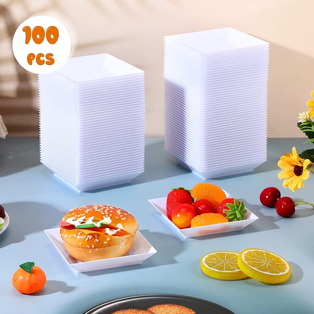Plastic Dert Appetizer Plates Disposable, Small Square Plastic