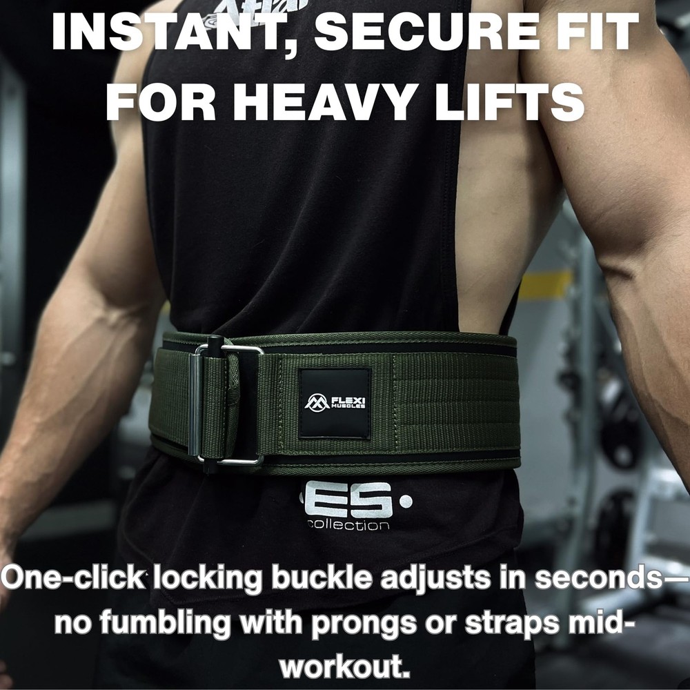 Flexi Muscles Quick Lock Weightlifting Belt - Adjustable Back Support with Me...