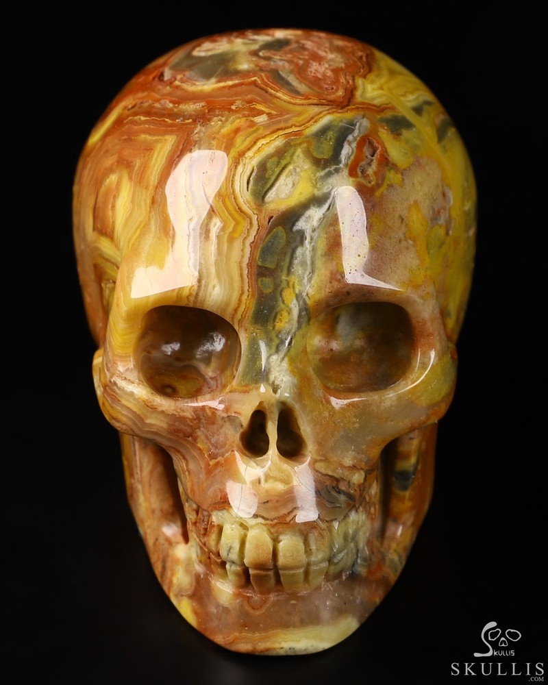 2.0" Crazy Lace Agate Carved Crystal Skull, Realistic