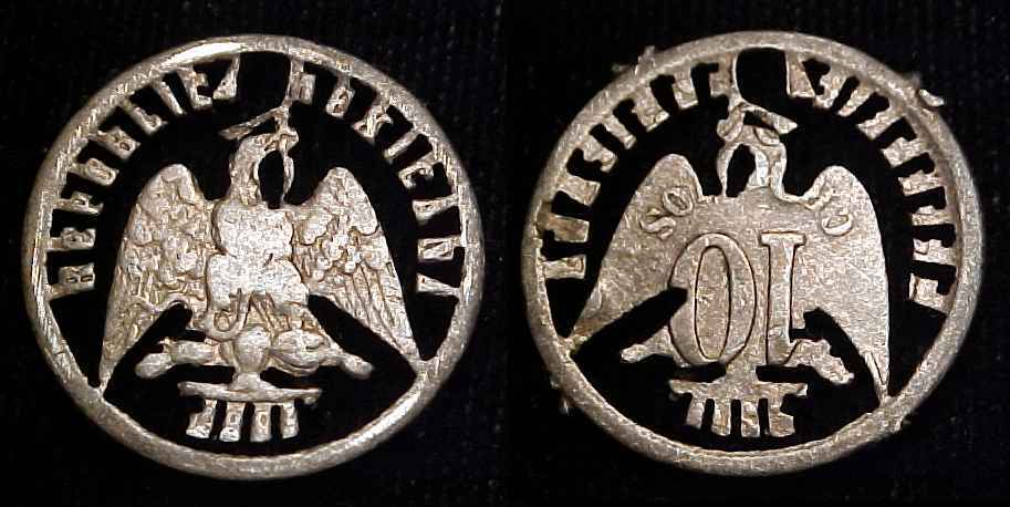 MEXICO 1885 Silver 10 Centavos Cutout