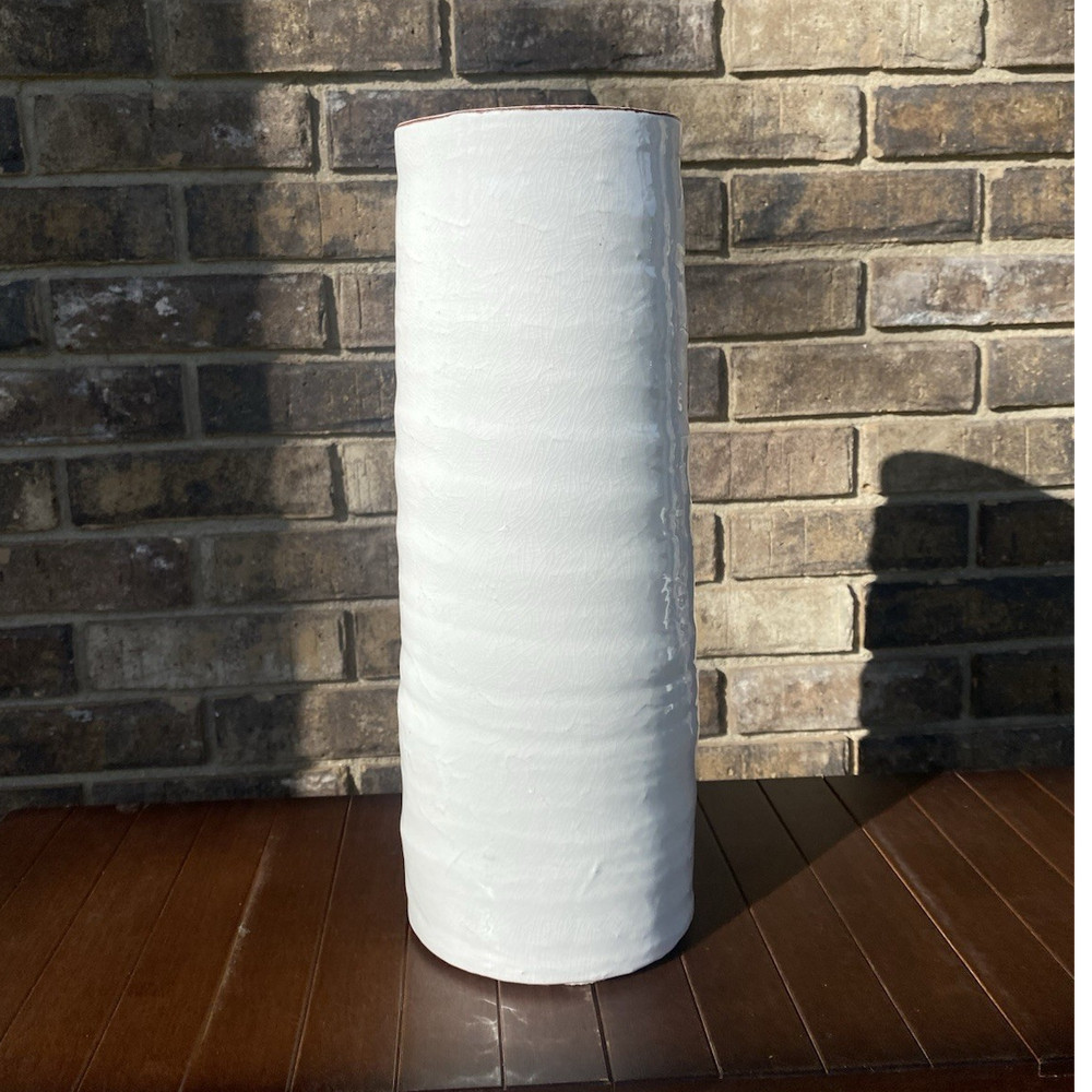 White Ceramic Cylinder Vase - Minimal Modern Accent