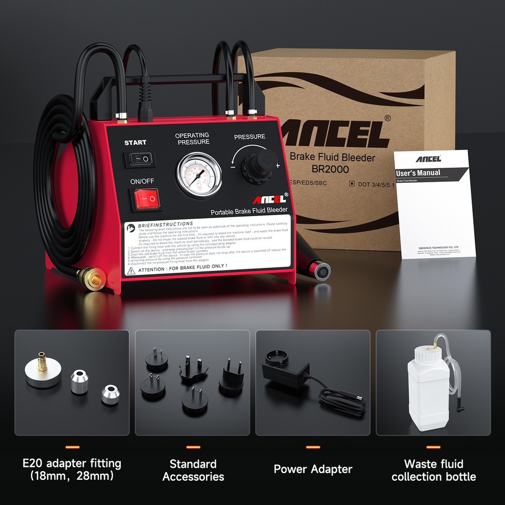 ANCEL BR2000 Brake Fluid Bleeder One-Click Exchange Machine Adjustable Pressure