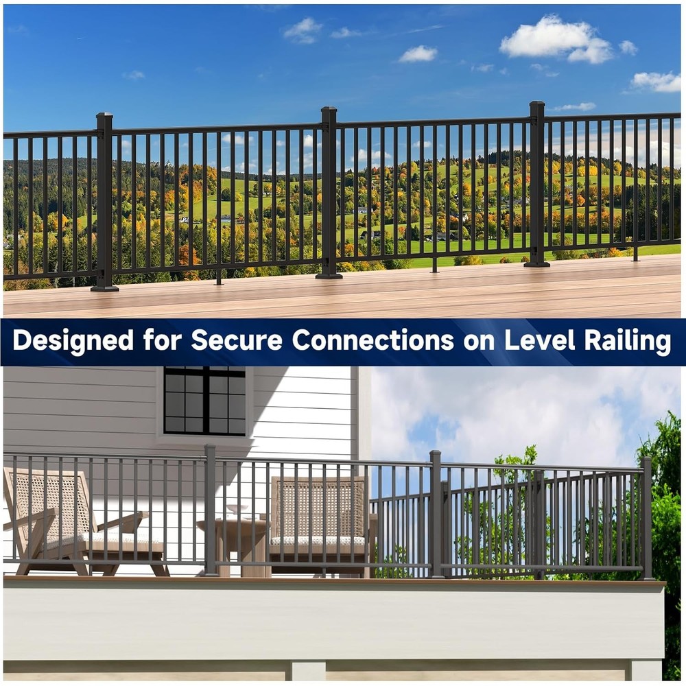4 Pack Aluminum Deck Railing Bracket Connector, Fixed Railing Bracket, Black Tex