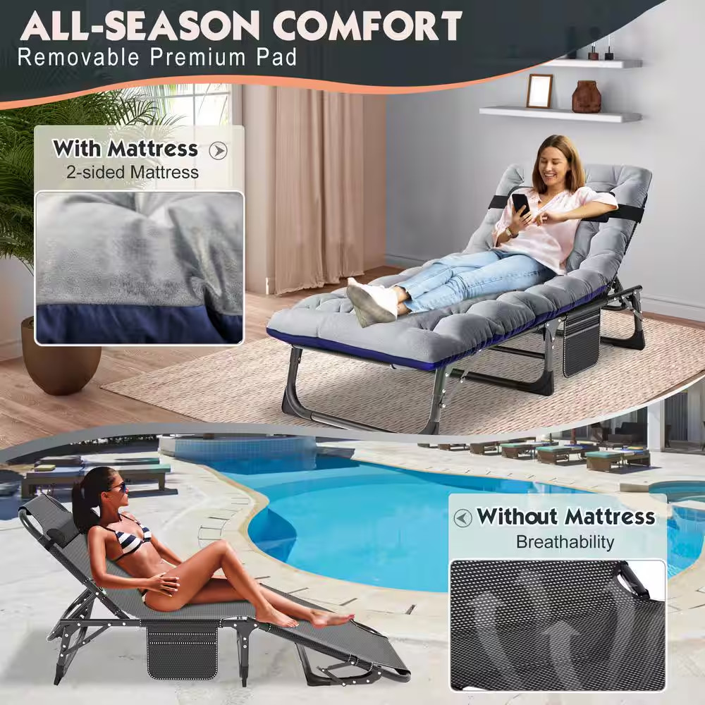 Folding Sleeping Cots Bed with Mattress and Pillow, Folding Camping Cot, Adjusta