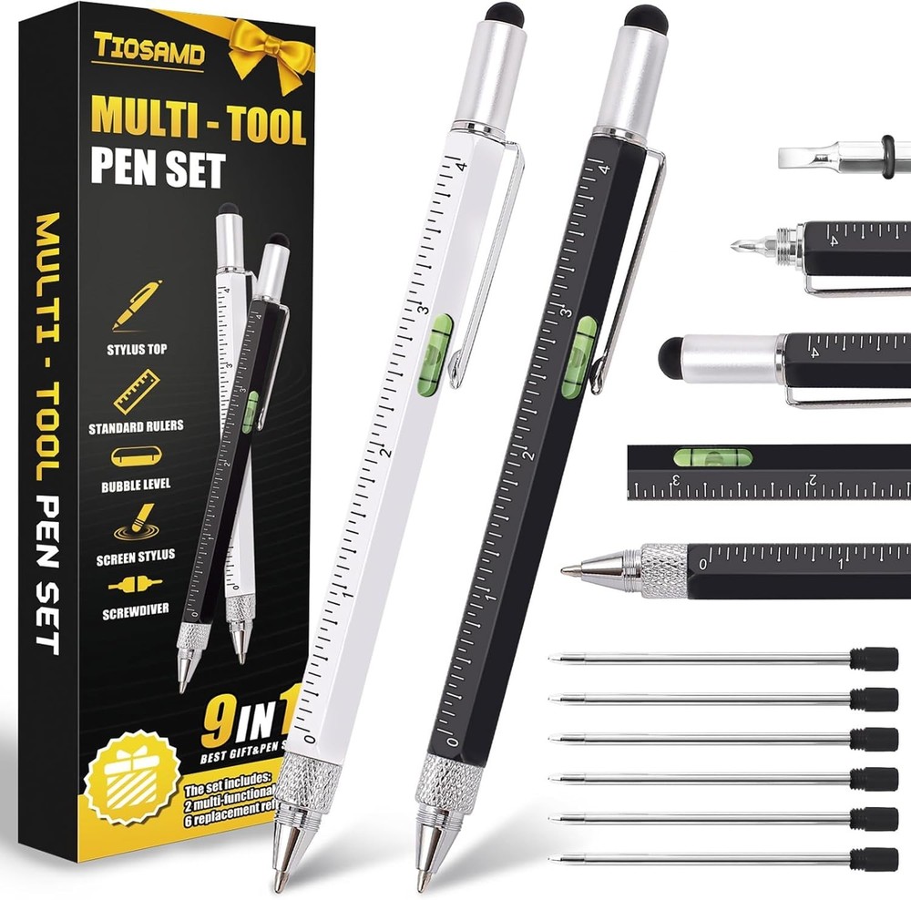 9 in 1 Multifunction Ballpoint Pen with Modern Handheld Tool Measure Technical