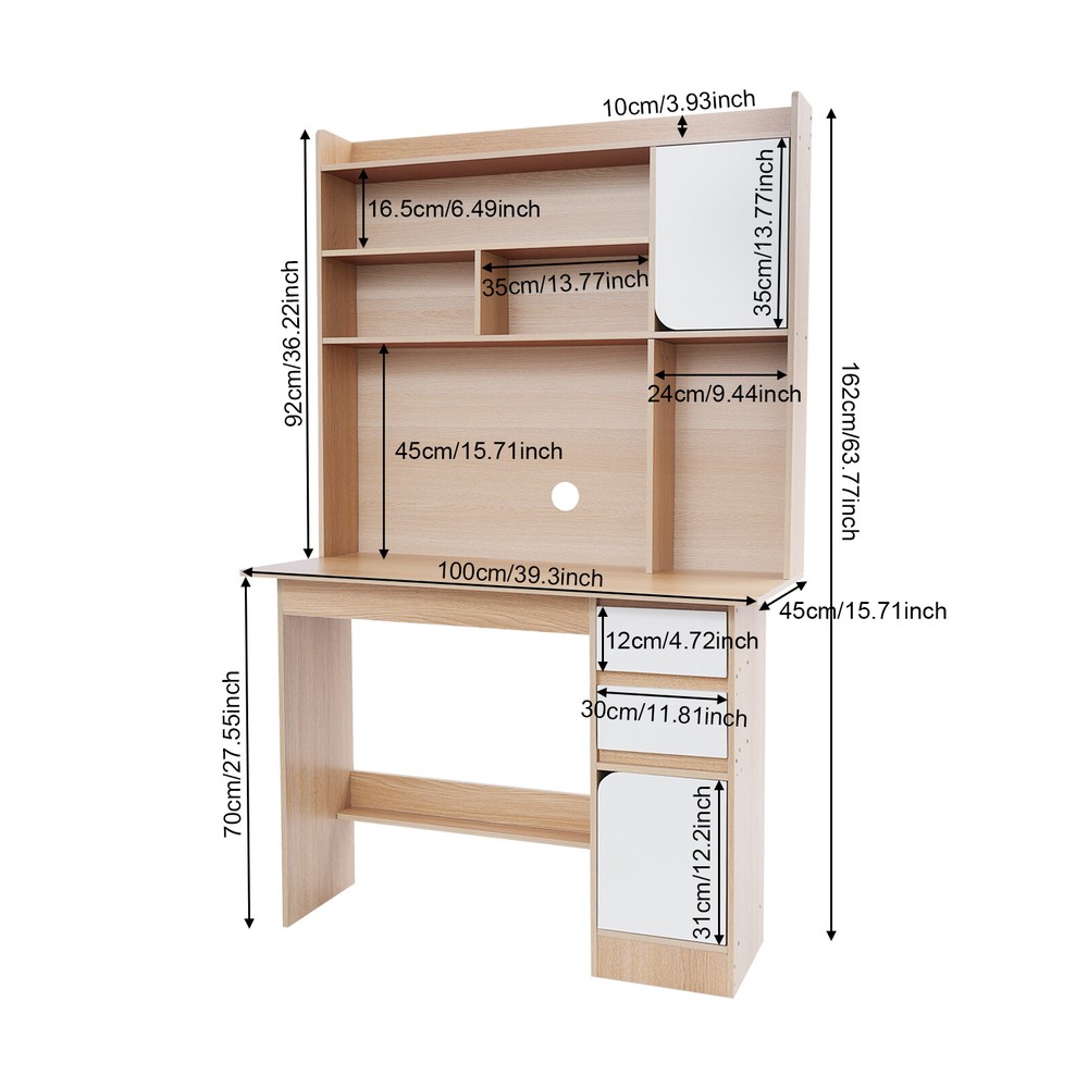 100CM Modern Computer Desk with Storage Shelves & Drawers Home Office