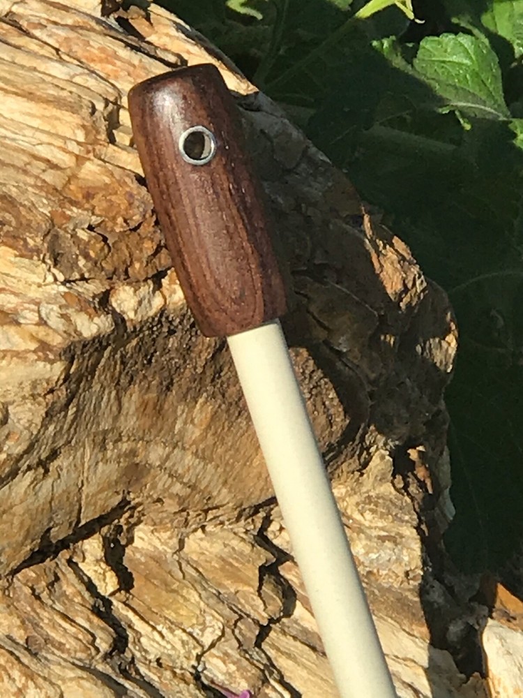 Handmade Ceramic Round Walnut Handle Knife Tool Field Sharpener, Lanyard Hole