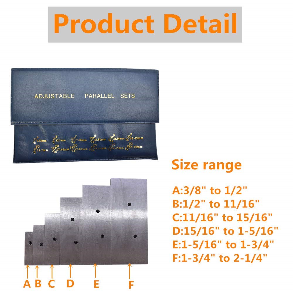 6 Pack Adjustable Parallel Set 3/8" - 2-1/4" Fits For Layout Inspection