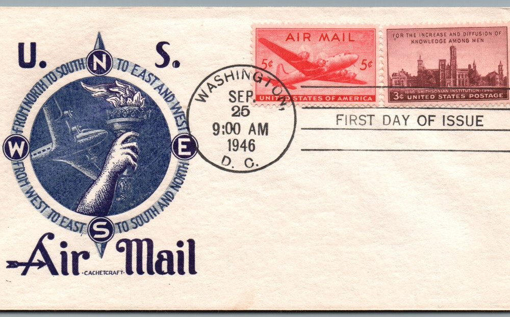First Day Issue 1946-U.S. AIR MAIL 5¢ SMITHSONIAN INSTITUTION 3¢-pB314/6