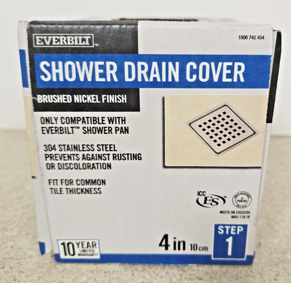 Everbilt Watershield Shower System 4 in. Brushed Nickel Square Grid Drain Grate