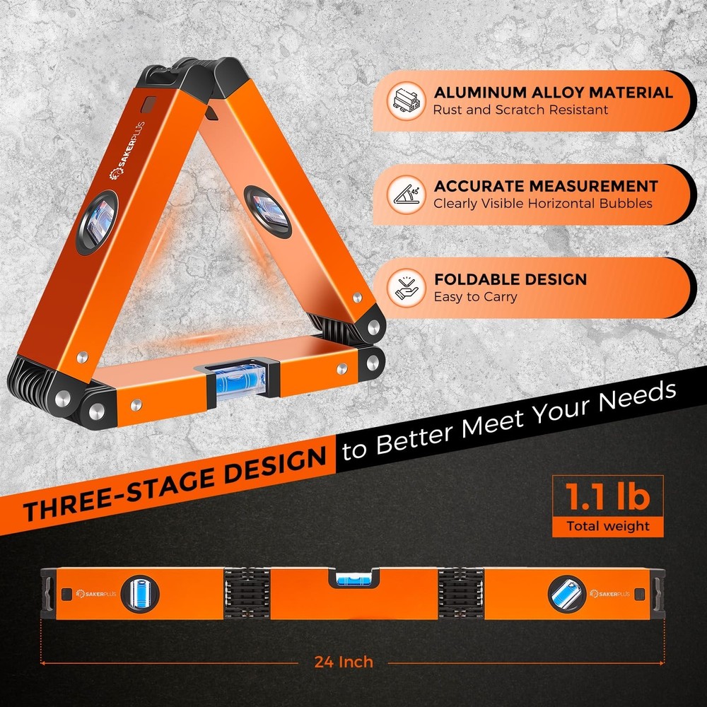 Multi-Function Folding Level, 24" Level Tool, Multi-Angle Measurement (45°/