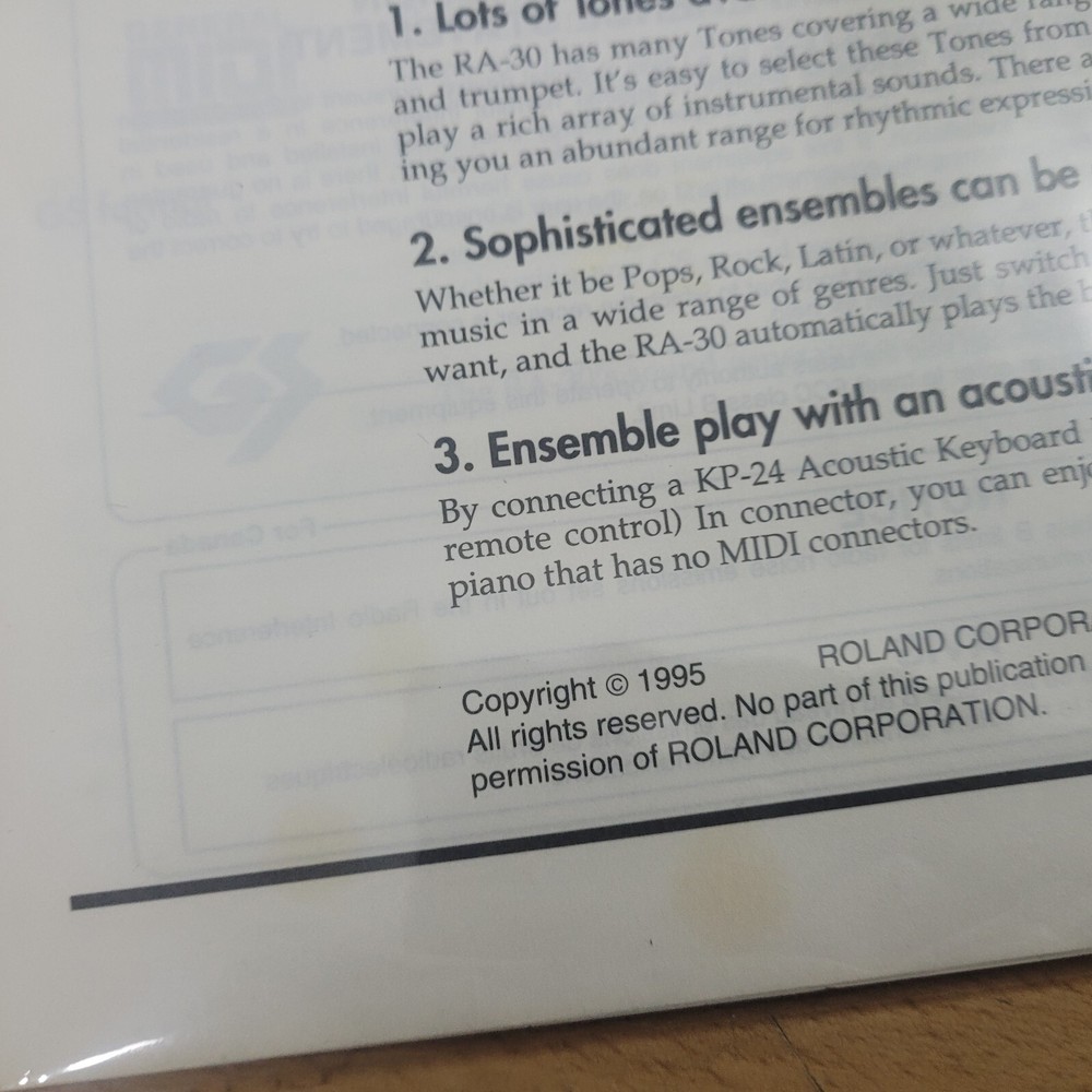 Roland RA30 Midi Module OFFICIAL ORIGINAL USERS MANUAL Owners Guide