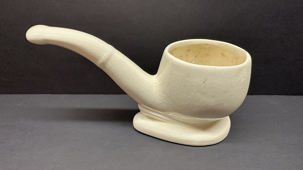 Vintage White Ceramic Figural Pipe Shaped Planter 7.5" Long