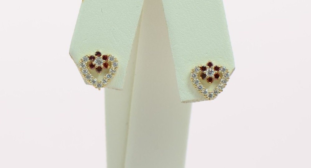 14K Yellow Gold Stud Heart Shape CZ Stud Earrings