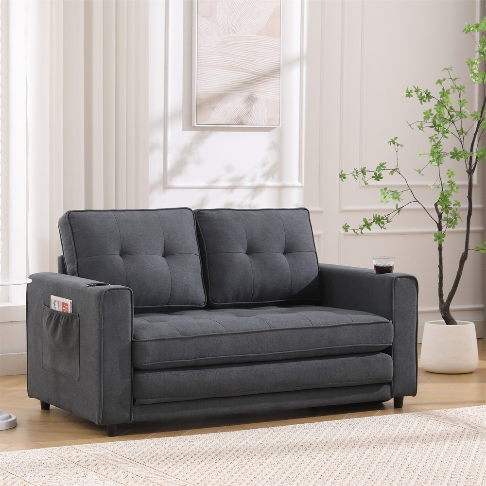 Convertible Sofa Bed Loveseat Futon Sofa Couch w/ Pull Out Bed Dark Gray