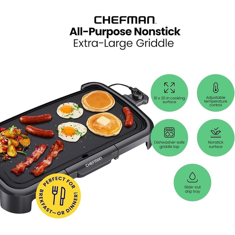 Nonstick Electric Griddle XL Cooking Surface Removable Temp Control Drip Tray US