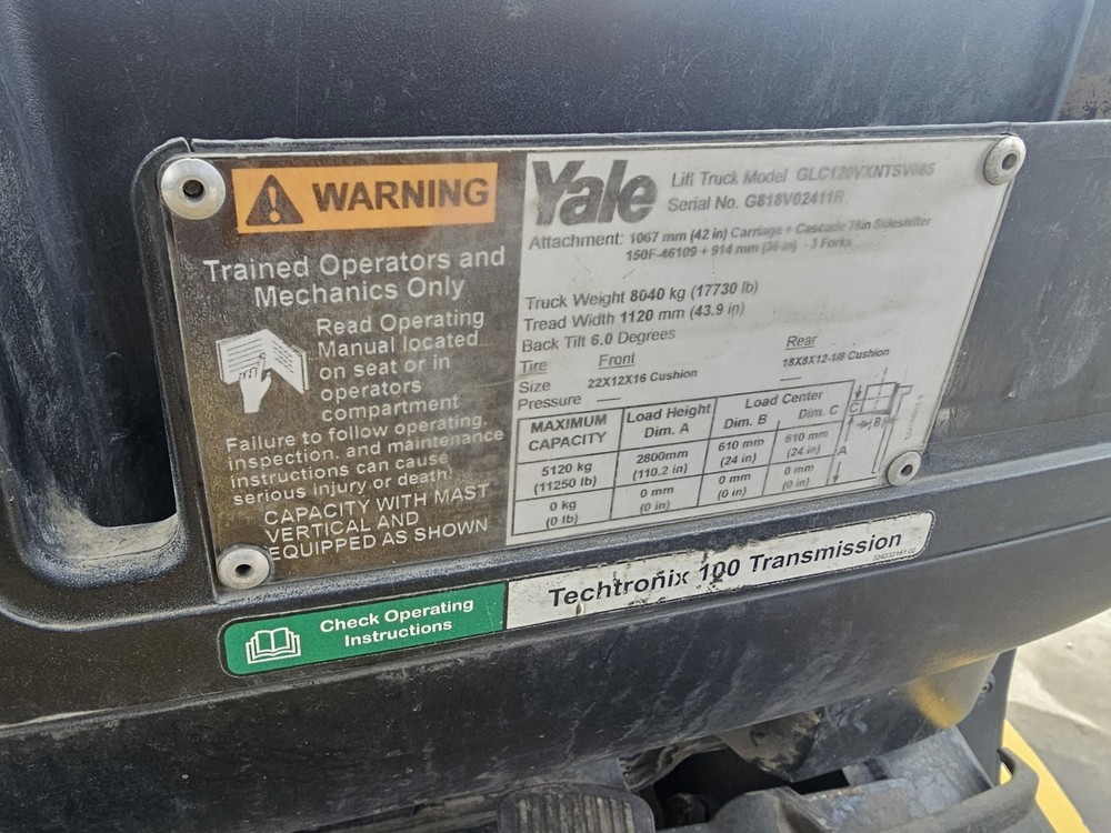 2017 Yale Glc120vx 12,000lb TWO STAGE