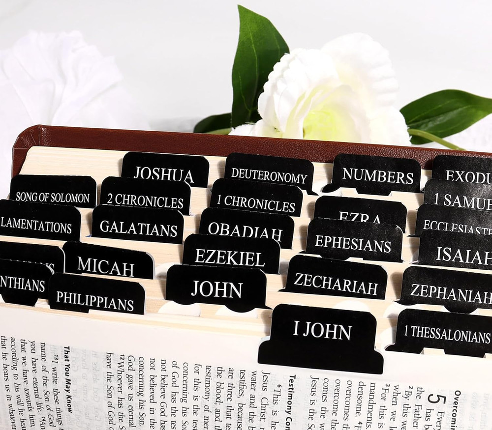 Black Bible Tabs for Men Paper Index Tabs for Scripture Study & Chapter