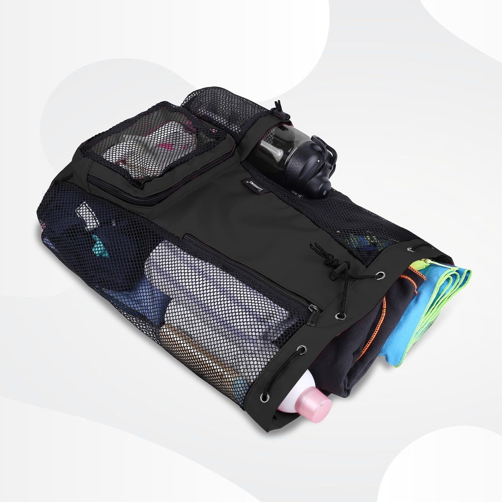 Swim Bag Beach Backpack with Padded Shoulder Strap Mesh Backpack with Wet Poc...
