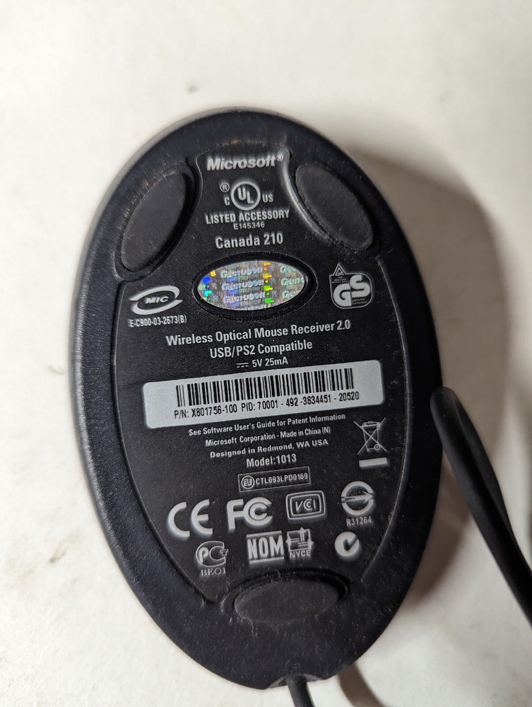 Microsoft Wireless Optical Mouse Receiver 2.0 ONLY, Model 1013
