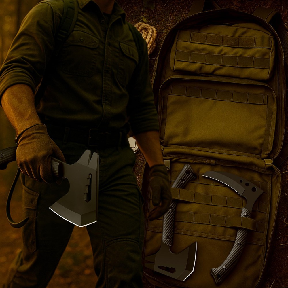 Grumpy Bear Tactical Axe Sickle Set Survival Tomahawk Hatchet