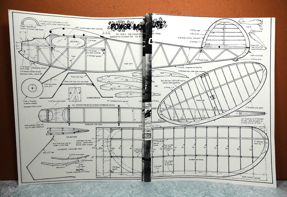 POWER MOUSE BALSA FREE FLIGHT MODEL AIRPLANE PLANS 22.5" WINGSPAN