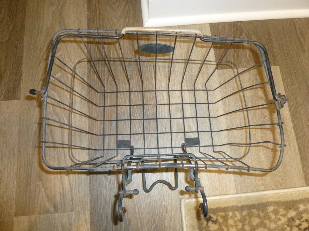 Vintage Gray Bell Wire Bicycle Basket w/Handle & Mounting Bracket